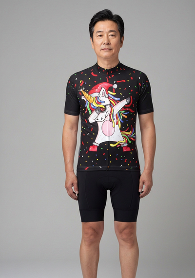 Men's Dabbing Santa Unicorn Short Sleeve Cycling Jersey