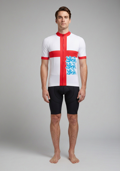Men's Three Lions England National Flag Short Sleeve Cycling Jersey