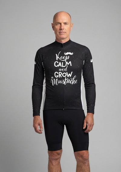 Men's Keep Calm and Mustache Long Sleeve Cycling Jersey