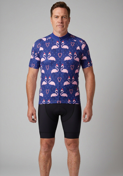 Men's Santa Flamingo Short Sleeve Cycling Jersey