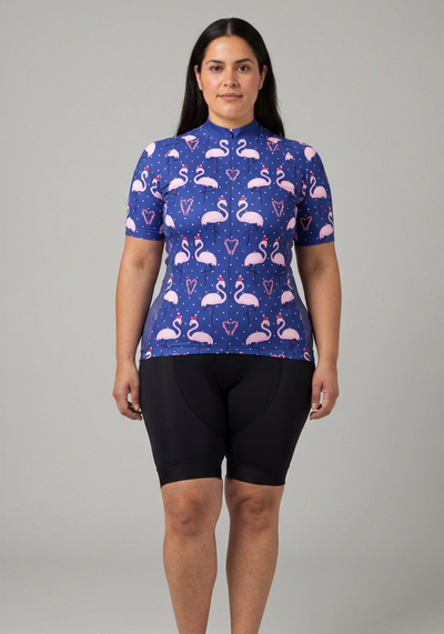 Women's Santa Flamingo Short Sleeve Cycling Jersey