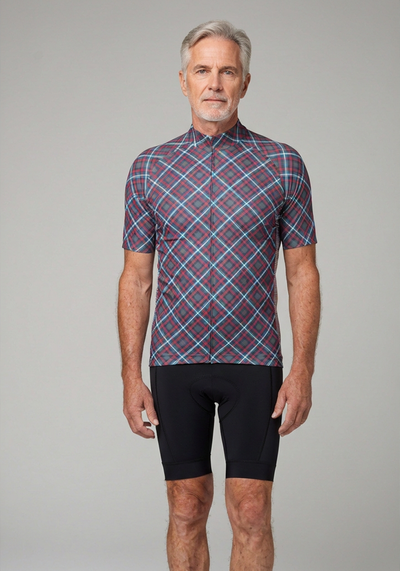 Men's Plaid Tartan Short Sleeve Cycling Jersey