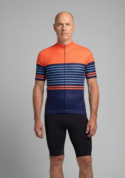 Men's Orange Blue Stripe Short Sleeve Cycling Jersey