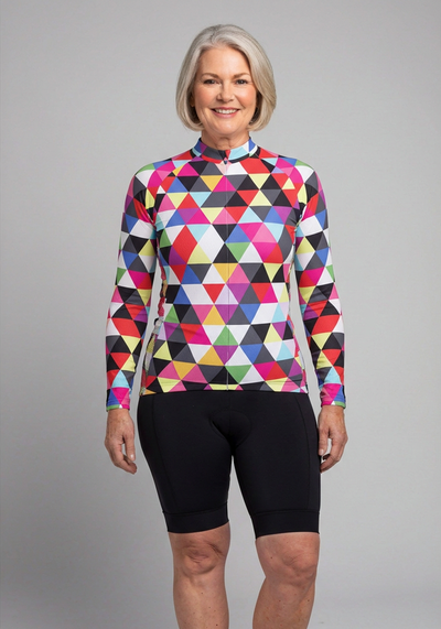 Women's High Viz Funky Triangles Long Sleeve Cycling Jersey