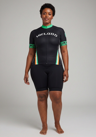 Women's Ireland Eire Shamrock National Flag Short Sleeve Cycling Jersey