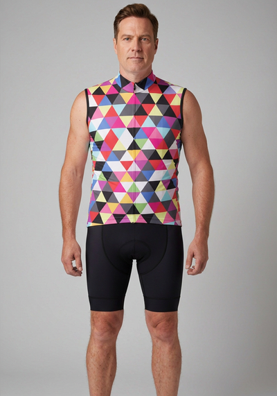 Men's High Viz Funky Triangles Sleeveless Cycling Jersey