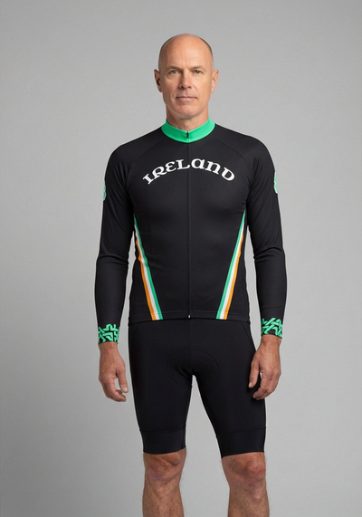 Men's Ireland Eire Shamrock National Flag Long Sleeve Cycling Jersey