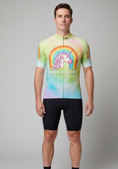 Men's Rainbows and Unicorns Short Sleeve Cycling Jersey