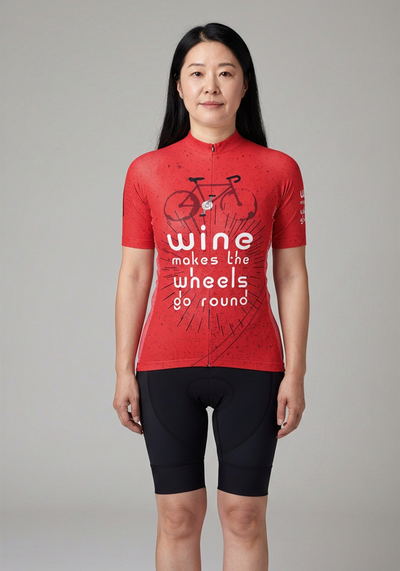 Women's Wine Makes the Wheels Go Round Short Sleeve Cycling Jersey