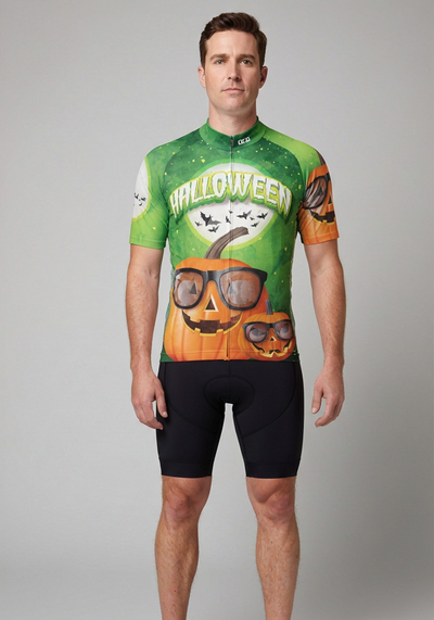 Men's Halloween Pumpkin Glasses Short Sleeve Cycling Jersey