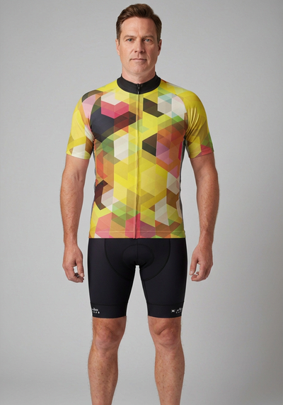 Men's High Viz Retro Mosaic Short Sleeve Cycling Jersey