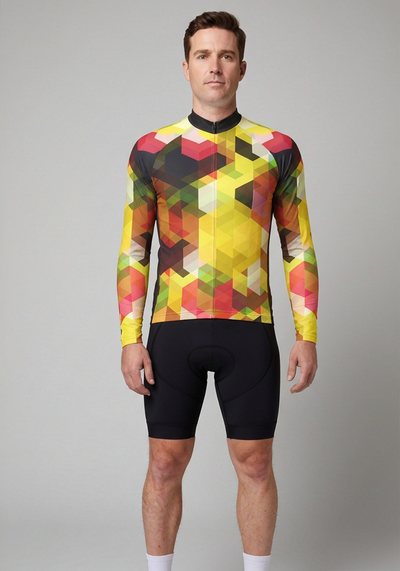 Men's High Viz Retro Mosaic Long Sleeve Cycling Jersey