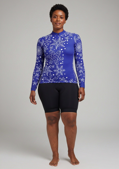 Women's Festive Snowflake Long Sleeve Cycling Jersey
