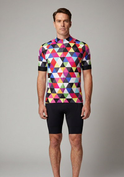 Men's High Viz Funky Triangles Short Sleeve Cycling Jersey