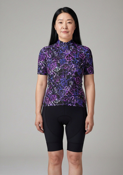 Women's Floral Dark Neon Short Sleeve Cycling Jersey