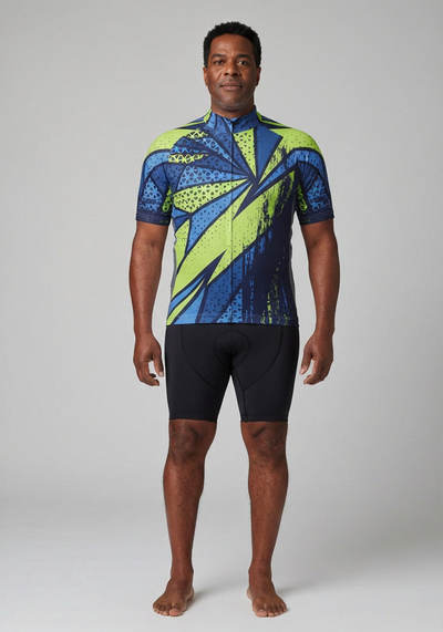 Men's Green Lightning Logo Delete Short Sleeve Cycling Jersey