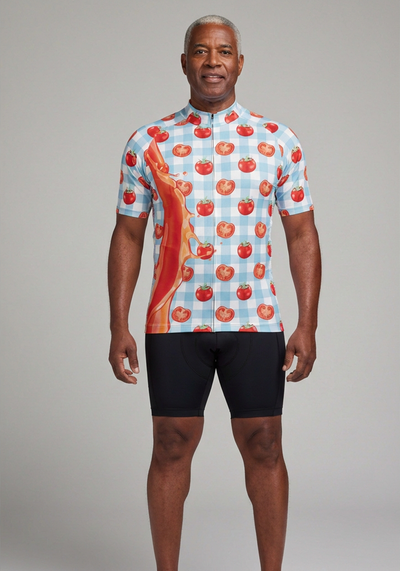 Men's Tomato Sauce Table Cloth Short Sleeve Cycling Jersey