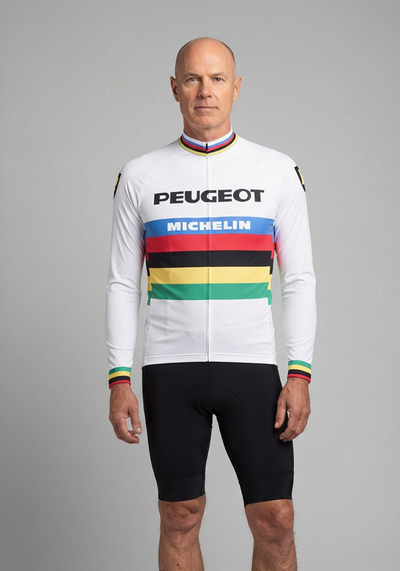Men's Peugeot BP Michelin Retro Classic Long Sleeve Cycling Jersey