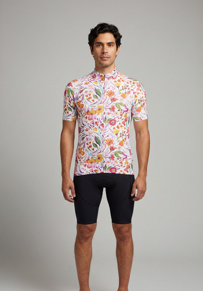 Men's Painterly Blooms Short Sleeve Cycling Jersey