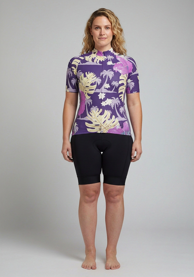 Women's Palmtree Leaves Short Sleeve Cycling Jersey