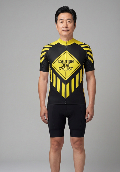 Men's Caution Deaf Cyclist Short Sleeve Cycling Jersey