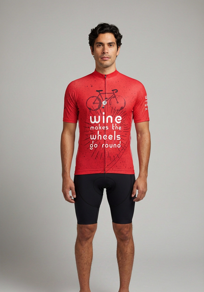 Men's Wine Makes the Wheels Go Round Short Sleeve Cycling Jersey