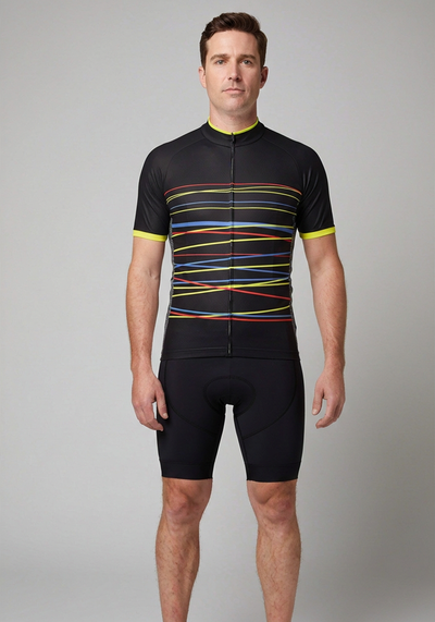 Men's Zigzag Color Lines Short Sleeve Cycling Jersey