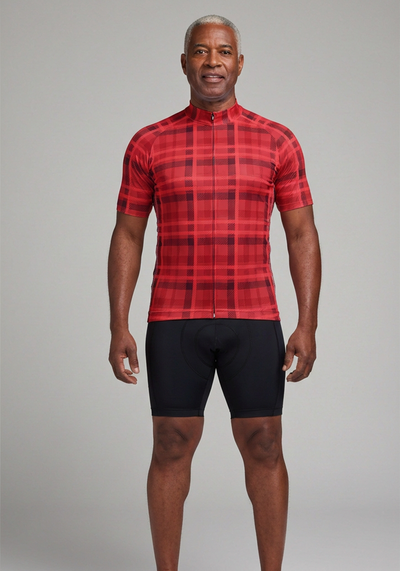 Men's Plaid Tartan Pattern Short Sleeve Cycling Jersey