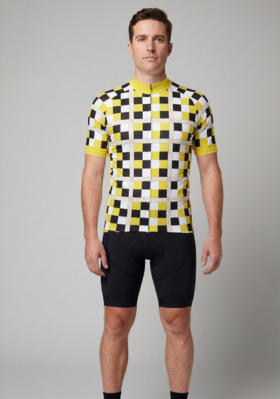 Men's Checkered Plaid Short Sleeve Cycling Jersey