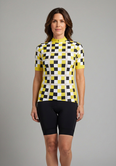 Women's Checkered Plaid Short Sleeve Cycling Jersey