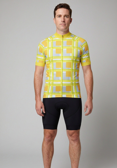 Men's Criss-Crossed Tartan Short Sleeve Cycling Jersey