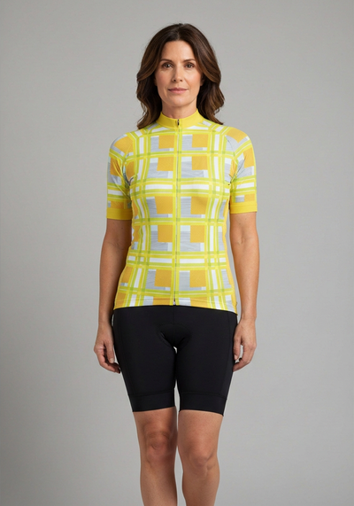 Women's Criss-Crossed Tartan Short Sleeve Cycling Jersey