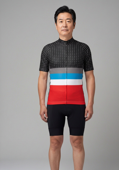 Men's Orange Tri-Stripe Polka Dot Short Sleeve Cycling Jersey
