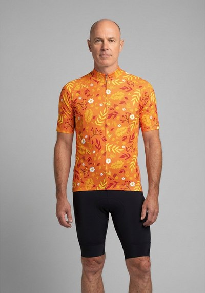 Men's Autumn Leaves Bright Short Sleeve Cycling Jersey