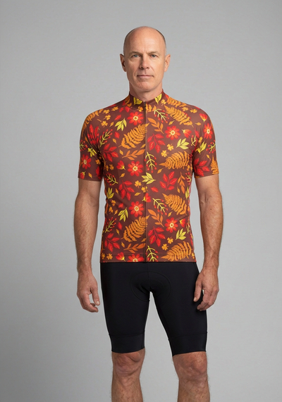 Men's Autumn Leaves Dark Short Sleeve Cycling Jersey