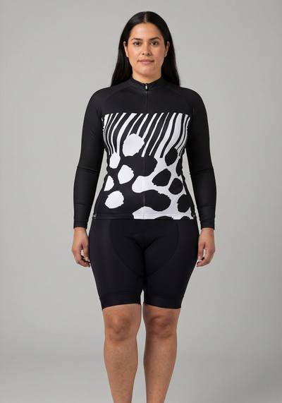 Women's Big Leopard Spots & Stripes Long Sleeve Cycling Jersey
