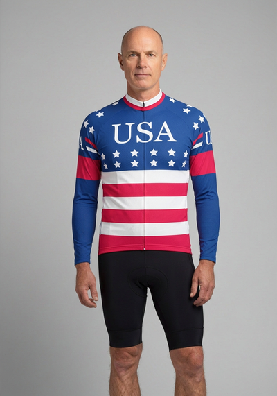 Men's American Stars and Stripes USA Icon Long Sleeve Cycling Jersey