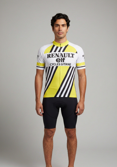 Men's Retro Auto Yellow Short Sleeve Cycling Jersey