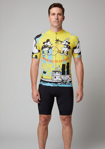 Men's Steamboat Willie-Addicted to Cycling Short Sleeve Cycling Jersey