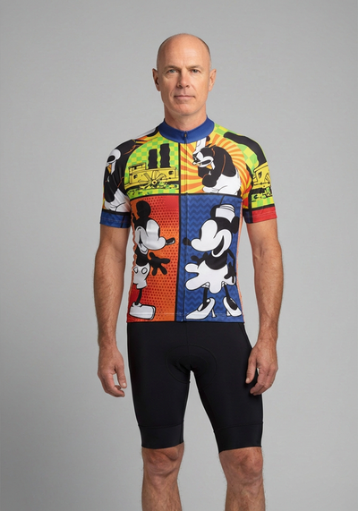 Men's Steamboat Willie Comic Vignettes Short Sleeve Cycling Jersey