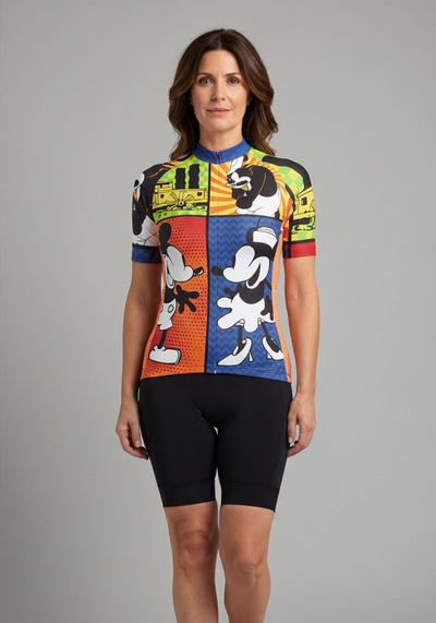 Women's Steamboat Willie Comic Vignettes Short Sleeve Cycling Jersey
