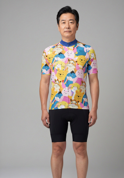 Men's Winnie The Pooh Characters Mashup Short Sleeve Cycling Jersey