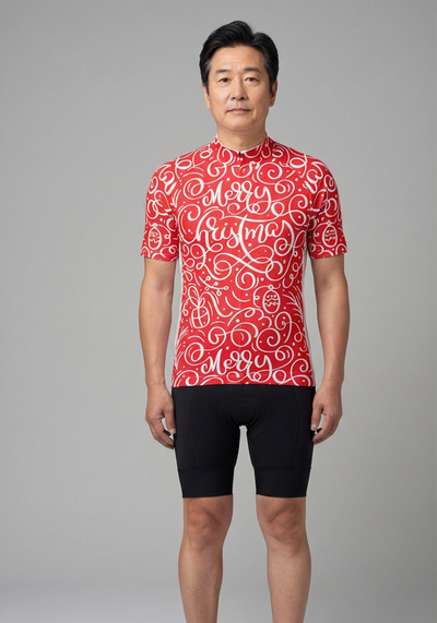 Men's Swirly Merry Christmas Short Sleeve Cycling Jersey