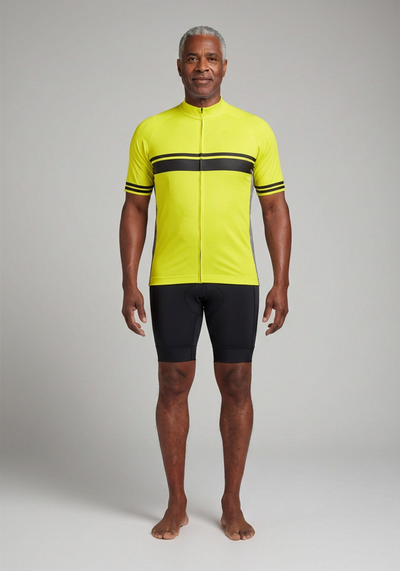 Men's Classic Yellow with Black Stripe Short Sleeve Cycling Jersey