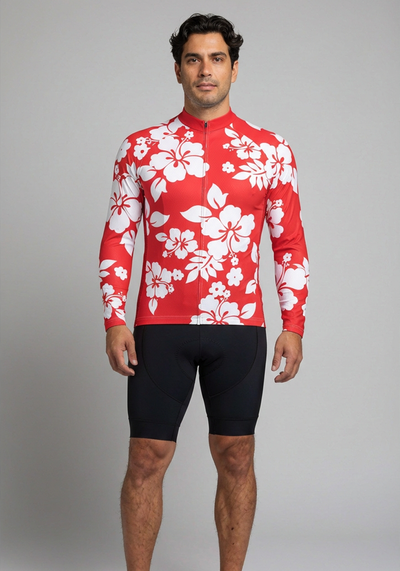 Men's Hawaiian Aloha Floral Long Sleeve Cycling Jersey
