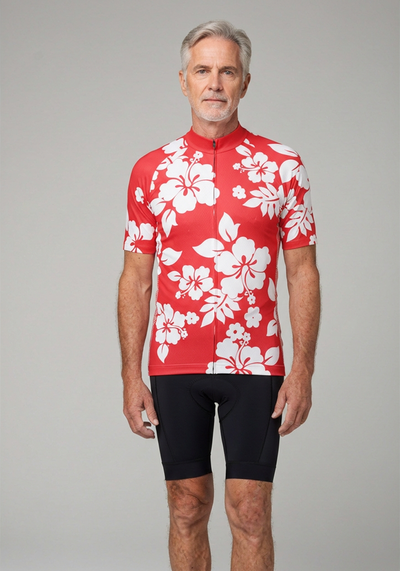 Men's Hawaiian Aloha Floral Short Sleeve Cycling Jersey
