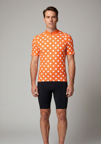 Men's High Viz Orange Polka Dot Short Sleeve Cycling Jersey