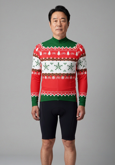 Men's Ugly Christmas Sweater Long Sleeve Cycling Jersey