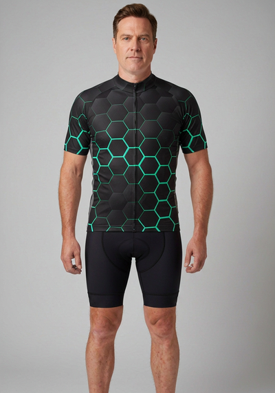 Men's Neon Hexagon Short Sleeve Cycling Jersey