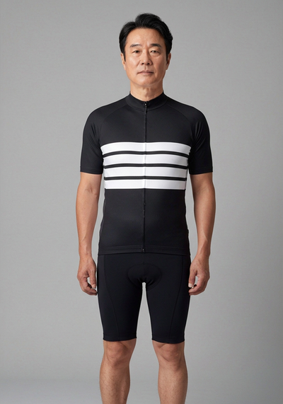 Men's Retro Four Stripe Black Short Sleeve Cycling Jersey